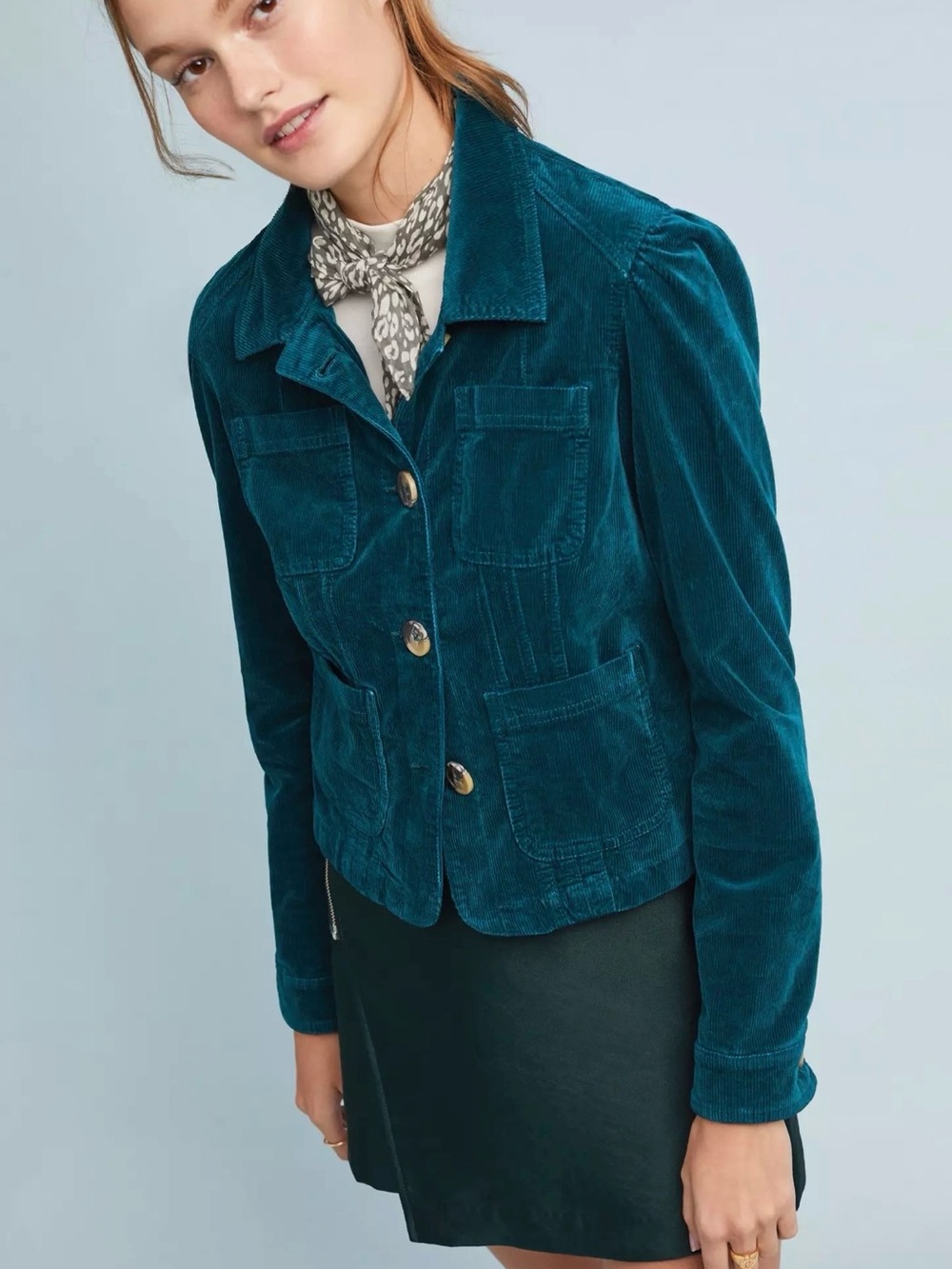 Anthropologie Teal Corduroy Cropped Jacket Women’s XL NWT Utility Cottagecore